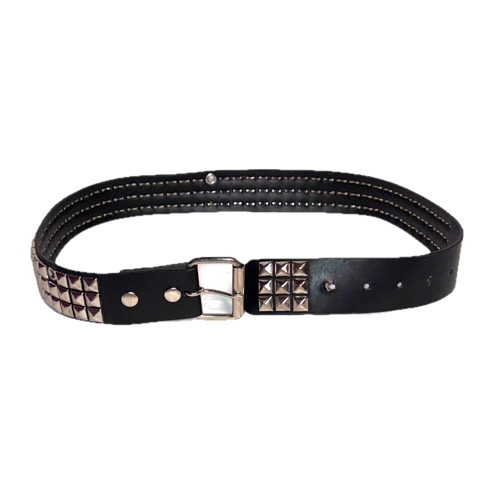 Hot Topic 3-Row Pyramid Stud Belt Grunge Punk Black Silver 32
